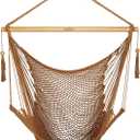 JoyView Hammock Chair with Spreader Bar Caribbean Hammock Swing Chair 300 LBS Weight Capacity XL Rope Hanging Chair for Outdoor Indoor Garden Yard - Brown