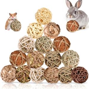 Sofier Rabbit & Guinea Pig Toys 16 Pcs Chew Grass Balls Natural Chews for Rodents - Handmade Enrichment Treats for Chinchillas, Guinea Pigs