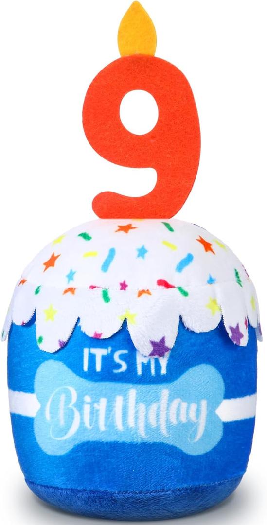 Dog Birthday Cake Toy Accessories for Girl Boy Gifts, Squeaky Plush Toy for Dog Birthday Party Decor Favor for Dogs(9th,Blue)