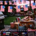 4th of July Decorations, Solar American Flag Lights Outdoor with 8 Modes, 18.8FT 25 USA Flags & 50 Red White and Blue LEDs Patriotic String Lights Waterproof for Independence Day 250th Anniversary