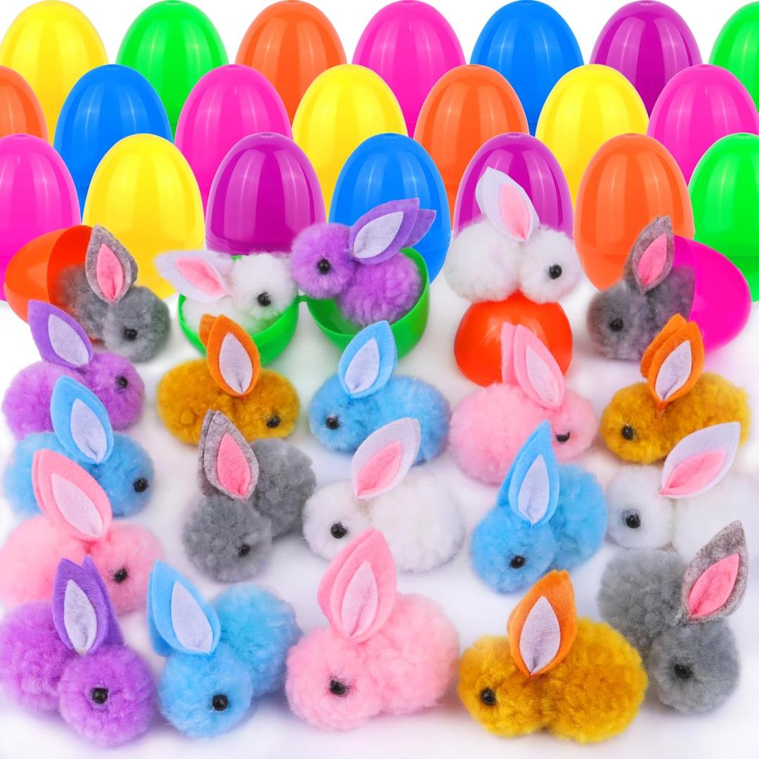 2 x 36 Pack Easter Egg Fillers with Easter Bunny Plush Easter Eggs with Toys Inside, Mini Easter Stuffed Animals Easter Eggs Hunts Party Favors Easter Basket Stuffers for Kids Toddler Teens Boys Girls