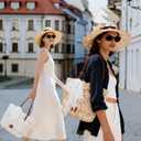 Peicees Small Shoulder Bag with Lace Ribbon for Women- Ladies Beach Boho Purse for Summer Vacation Travel Tote Bag