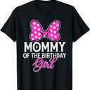 Mommy Of The Birthday Girl Cute Pink Bow Family Matching T-Shirt - Medium