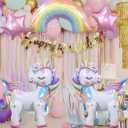 5 Pcs Self Standing Unicorn Balloons - 3D Rainbow and Star Foil Balloons for Birthday Party Decorations and Supplies