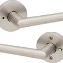 Kwikset Milan Interior Privacy Door Handle with Lock, Door Lever For Bathroom and Bedroom, Satin Nickel Reversible Keyless Push Button Lock Door Lever