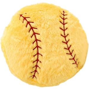 Baseball Pillow Fluffy Baseball Plush Pillow Baseball Throw Pillow Soft Stuffed Baseball Plush Pillow Toy Durable Round Baseball Shaped Pillow Sport Toys Gift for Kids Room Decor (Yellow)