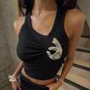 Solid Color Tank Tops - Y2K Strap Tank Top with Metallic Accessory Trendy Casual Streetwear Fashion Hotsweet (Black, M)
