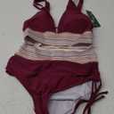 Blooming Jelly Womens High Waisted Bikini Sets Color Block Tummy Control 2 Piece Swimsuits 2025 (S, Purplish Red)