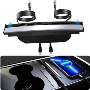 Upgrade USB Charger Hub for Tesla Model Y&Model3, 4-Ports Center Console Retractable Phone Charger,for ModelY/3 Accessories 2024 2023 2022 2021 (for Model Y/3(2021-23)-2 Type C)