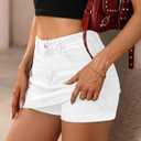 ELLEVEN Denim Mini Skirt for Women, High Stretch Low Waist Jean Skirt with Shorts Underneath Sexy Bodycon Casual Micro Skort (White, M)