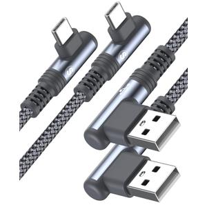 Sweguard iPhone 17 Charger USB to Type C Cable 90 Degree [2-Pack,10FT] Fast Charging Cord for iPhone 17 16 15 Pro Max Plus Samsung Galaxy S26 S25 S24 S23 S22 S21 S20 A54 A15 Note Flip LG Pixel Moto (Grey)