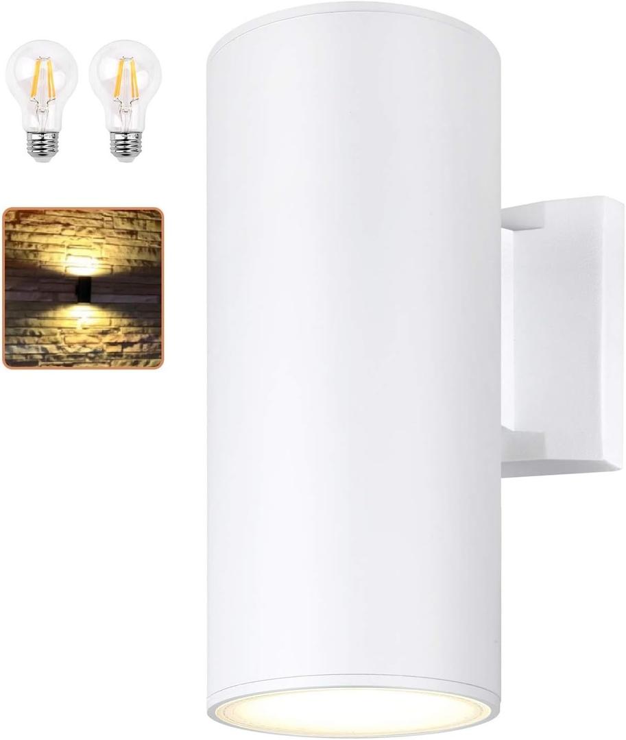 Outdoor Wall Light, Exterior Lighting - ETL Listed, 2 Light Bulbs Included, Aluminum Waterproof Wall Mount Cylinder Design - Up Down Light Fixture for Porch, Backyard and Patio