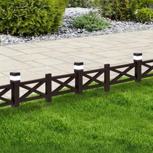Sunjoy Garden Fence Solar Border Fencing with Waterproof LED Path Lights, Metal Lattice Fence Panel Outdoor Decorative Garden Fences(5PK), Brown