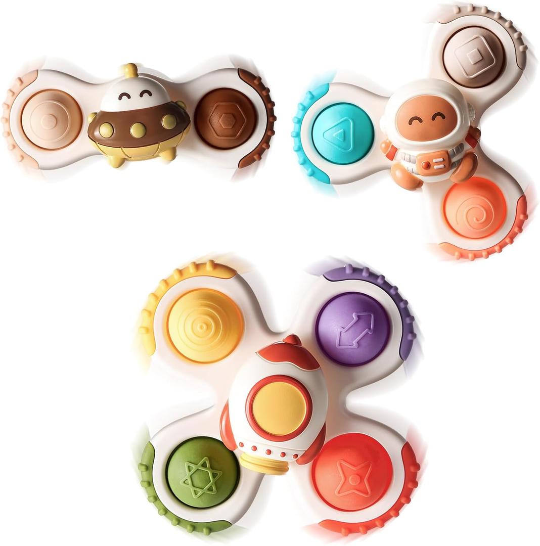 ALASOU 3PCS Pop Suction Cup Spinner Sensory Airplane Travel Toys for 1 Year Old Boy Girl Infant Toddlers|Novelty Spinning Tops 12 18 Months|1 2 Year Old Boy Birthday Gift|Baby Bath Toy Kids Ages 1-3
