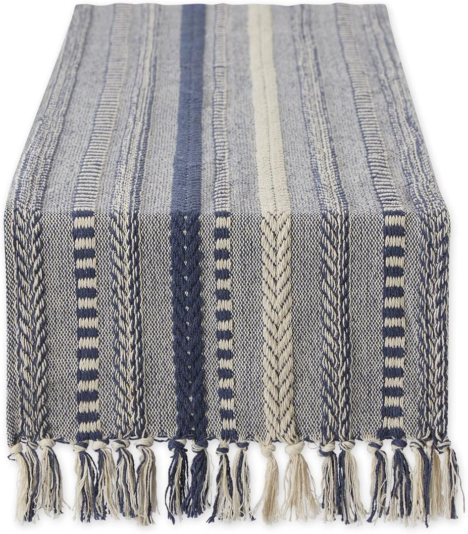 DII Farmhouse Braided Stripe Table Runner Collection, 15x72 (15x77, Fringe Included), French Blue DII Farmhouse Braided Stripe Table Runner Collection, 15x72 (15x77, Fringe Included), French Blue