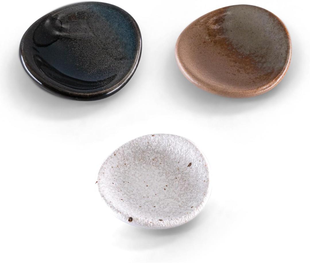 Small Ceramic Spoon Rest 3PCS for Coffee Tea Spoon Kitchen Counter Dining Table Decor, Stable Glaze Sauce Tray Porcelain Utensil Spoon Holder for Stove Top Coffee Bar Easy Clean (Orbicular-2)