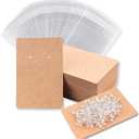 Earring Display Cards with 100 Pcs Earring Holder Cards 200 Pcs Earring Backs and 100 Jewelry Packaging for Earrings Necklace Jewelry Bags 3.5x2.4 Inches (Brown)
