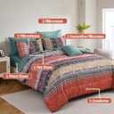 Cottolester Boho Full Comforter Set 8 Pieces,Orange and Green Bohemian Striped Bed in a Bag, Paisley Soft Microfiber Bedding Comforter Set