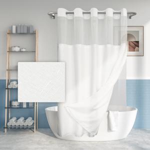 River Dream Long No Hook Slub Textured Shower Curtain with Snap-in PEVA Liner Set - 71" x 77"(75"), Hotel Style with See Through Top Window, Fabric Curtain & Waterproof Liner, White, 71x77