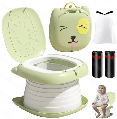 PUMPKIN PUMP Foldable Portable Potty for Toddler Travel, Training Toilet for Car Camping Indoor Outdoor Bathroom for Boys Girls Baby Kids Children Green