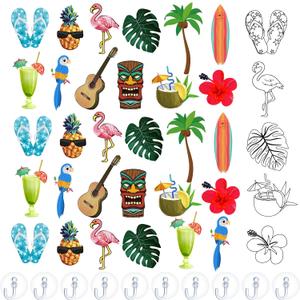 Lewtemi 36 Pcs Create Your Own Summer Hawaii Window Art Suncatcher Kits for Kids Hawaii Craft Suncatcher Paint with 24 Suction Cups for Ornament Painting Kids Classroom Party Activities