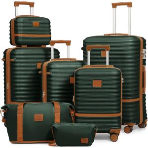 Joyway Luggage Set 7 Piece Suitcase Sets with Spinner Wheel,Hardside Expandable Travel Laggage with TSA Lock(18/20/24/28 Green) (Green brown-New)