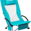 KingCamp Low Beach Chair, High Back Folding Camping Chair for Adults, Oversized Breathable Mesh Seat, 300lbs Heavy Duty Portable Chair with Cup Holder & Storage Pockets for Beach, Outdoor (Ergobreeze-cyan-1 Pack)