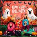 Pink Halloween Decor Happy Halloween Kids Banner, 4x6 ft Night Party Decorations, Spooky Indoor Ghost Banner (White Ghost)