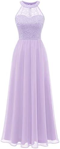 Wedtrend Women's Formal Dress, Halter Long Prom Dress Floral Lace Bridesmaid Dresses Lavender 3XL