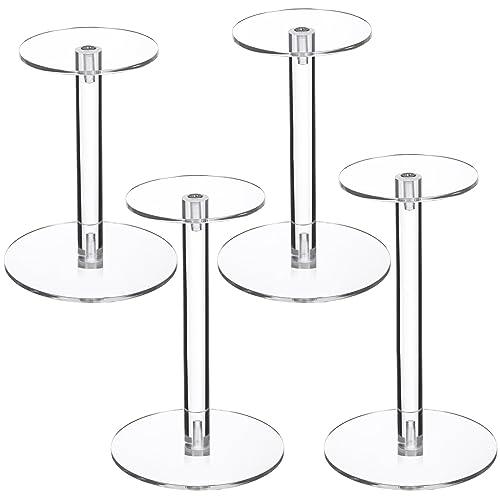 Soaoo 2 Pcs Round Acrylic Display Stands Small Clear Short Hat Stand Acrylic Display Risers Plastic Clear Pedestal Set for Jewelry Watch Plant Cake