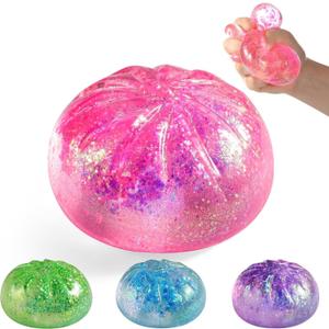 Sugar Dumpling Squishy, Glitter Squishies Dumpling Mystery Box, Viral Bao Bun Squeeze Toy,Stress Relief Fidget Toys (Pink)