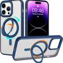 ZIYE Magnetic Case for iPhone 14 Pro Max Case with Stand [Compatible with MagSafe] Slim Shockproof Military Grade Heavy Duty Cover with 360 Rotatable Ring Kickstand for Women Men, Translucent Blue