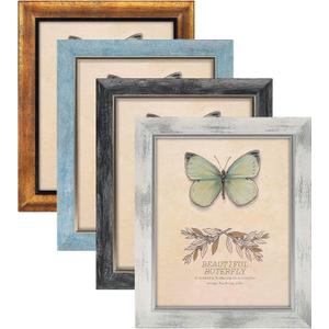 XUANLUO 8x10 Picture Frames Set of 4 Rustic Retro Photo Frame with HD Plastic Cover for Wall Mount and Tabletop Display Family Friends Wedding Gift (Mix Color-4pcs)