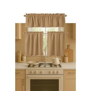 Softopia Cotton 3 Piece Window Curtain Set, 100% Cotton, 2 Tiers 26x36 Inch & 1 Valance 54x18 Inch, Semi Sheer, Rod Pocket, Short Curtains for Kitchen, Café, Living Room, Bathroom, Bedroom, Beige