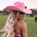 3Pcs Rhinestone Cowboy Hat for Women with Bandana, Heart Sunglasses set, Wide Brim Cowgirl Hat for Western Disco Party (Pink)