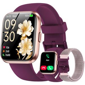 Smart Watches for Women, 1.85" HD Smart Watch for Android/iPhones (Make/Answer Calls), Fitness Tracker Watch with 24/7 Heart Rate Monitor, Sleep/Step Count Tracker, 120+ Sport Modes Pedometer Watch (Purple)