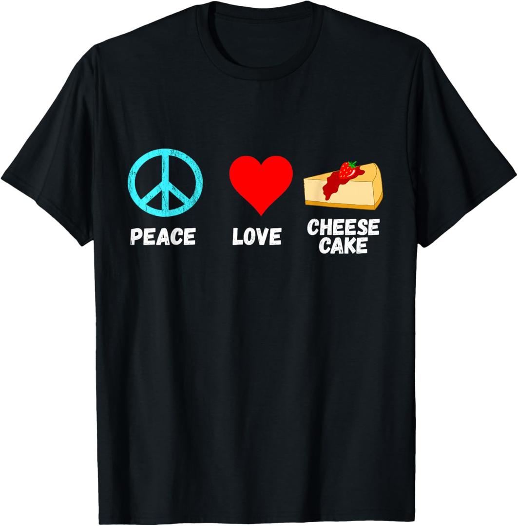 Cheesecake Peace Love Dessert Sweets Bakery Cheese Cake T-Shirt, L