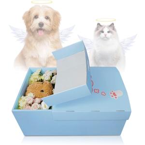 Eco-Friendly Pet Casket - Biodegradable Cardboard Coffin for Mid-Sized Pets up to 15lbs-33lbs (21.6" L) for Dog, Cat, Rabbit Thoughtful Memorial & Burial Box (Blue)