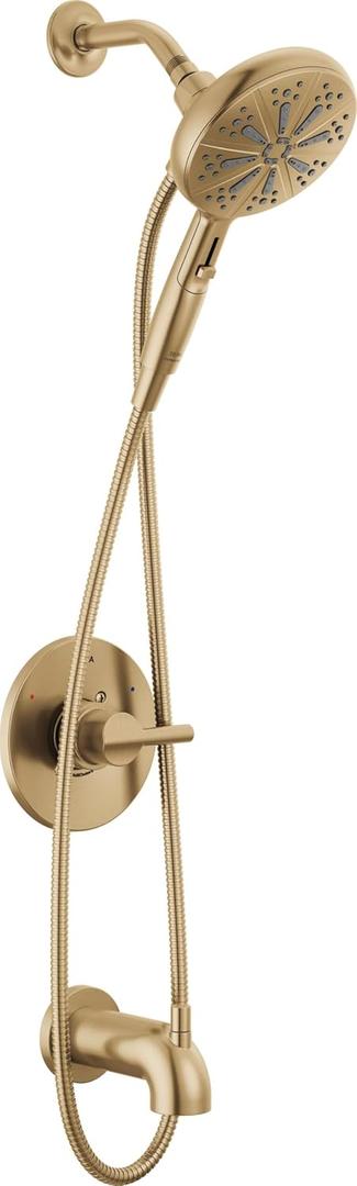 Delta Nicoli 14 Series Brushed Gold Bathtub Shower Faucet Set with Handheld Shower Head, Valve Trim Kit, Champagne Bronze 144749-CZ-HS (Valve Included)
