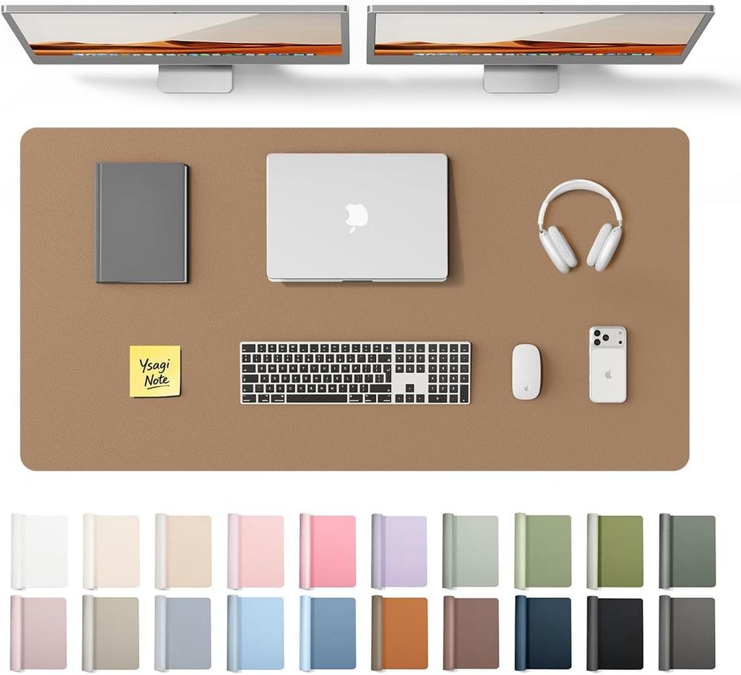 YSAGi Leather Desk Protector, Office Mat, Large Mouse Mat, Non-Slip PU Leather Blotter, Laptop Desk Pad, Waterproof Writing Pad for Office and Home (Khaki, 47.2" x 23.6")