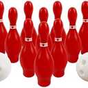 4E's Novelty Valentines Day Bowling Game Set - 10 Red Pins, 2 Balls, Indoor/Outdoor Backyard Carnival Game, Classroom Valentine's Party Games Galentines Activity for Kids Adults