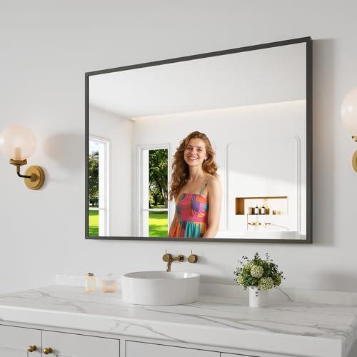 Koonmi Bathroom Mirror for Wall, 30"x40" Black Bathroom Mirror for Over Sink, Shatterproof Tempered Glass Vanity Mirror with Anti-Rust Aluminum Alloy Frame, Hang Horizontally or Vertically