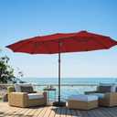 JEAREY 15FT Patio Umbrella Large Outdoor Umbrella Extra Double-Sided Market Umbrella with Crank Handle for Garden, Deck, Backyard and Pool, Red