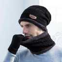 3-Pieces Winter Beanie Hat Scarf and Touch Screen Gloves Set Warm Knit Skull Cap for Men Women (black) (Blue)