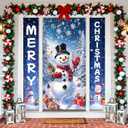 3pcs Christmas Door Cover Porch Signs Christmas Front Door Decorations Merry Christmas Door Banner Xmas Tree Backdrop for Winter Holiday Party Indoor Outdoor Decor Supplies, Blue - Snowman