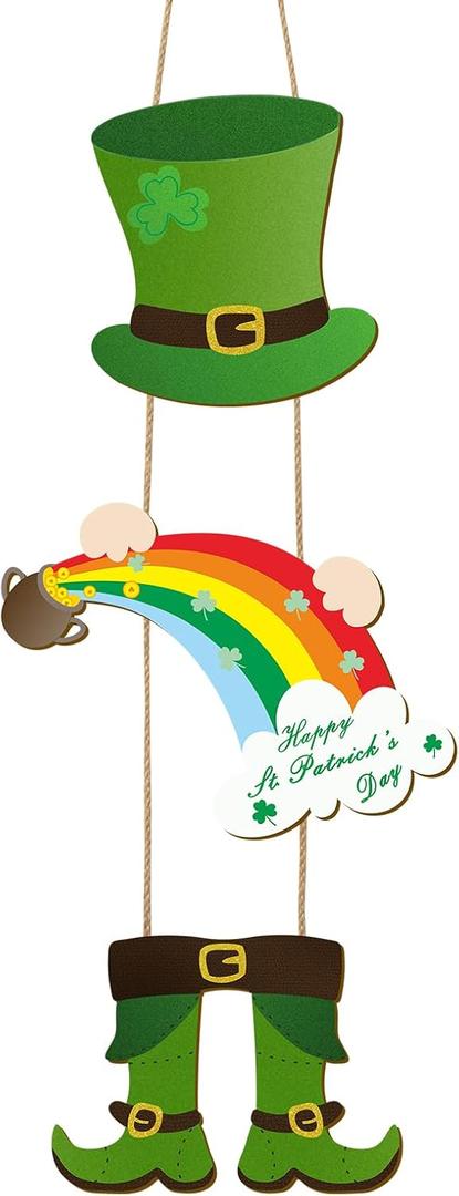Saint Patrick's Day Decorations Happy St. Patrick's Day Wooden Sign Leprechaun Top Hat Feet Hanging Welcome Sign St. Patrick's Day Door Cover Irish Front Door Decoration (Novel)