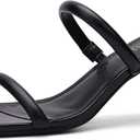 Women's Square Open Toe Heeled Sandals Two Strap Mules Slip On Block Chunky Mid Heels Sandals (9, Black)