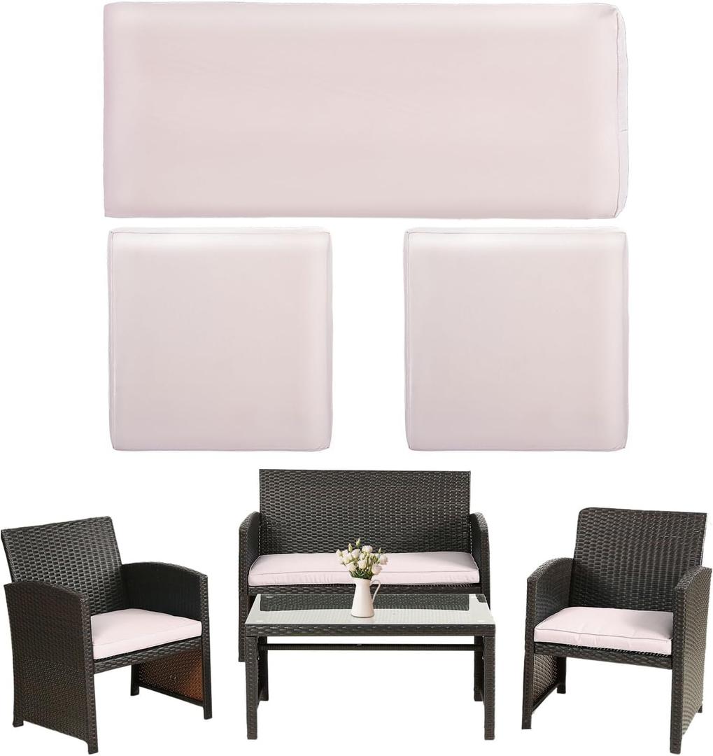 3 Pack Outdoor Patio Furniture Cushion Covers,Waterproof Replacement Loveseat Covers- 42182,19192 Fit 4-Piece Wicker Rattan Sofa, Loveseat & Chairs, Cover Only (Beige)