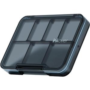 Small Pill Organizer, Waterproof & Portable Pill Case for Daily Travel - Adjustable 7 Compartments Compact Medicine Holder for Vitamins, Pills, Perfect for Purse or Pocket (Black)