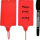 100 Plastic Shipping Tags - Waterproof, Writable, Hanging Tags with One Red Marker Pen